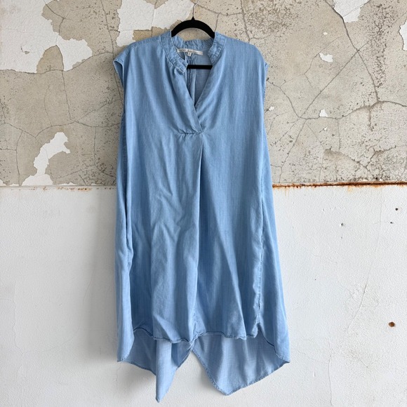 Rachel Roy Dress Sleeveless Denim Chambray Shift Women Plus 2X Pockets High Low - Picture 2 of 10